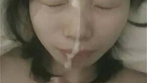 chinese suck deepthroat and cum on her face